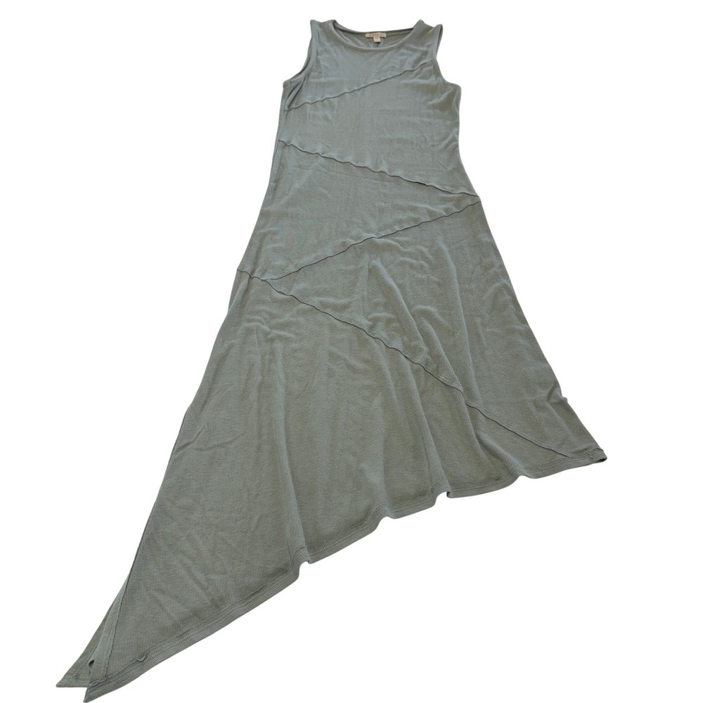 Bordeaux Dress Womens Medium Green Maxi Asymmetrical Hem Ribbed Knit Earthy - Picture 2 of 7